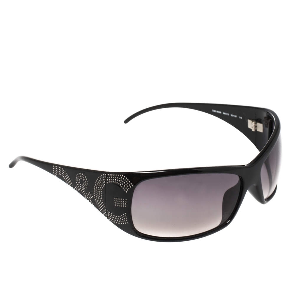 D&G- Dolce & Gabbana Black Studded Logo/ Grey Gradient Unisex Sunglasses